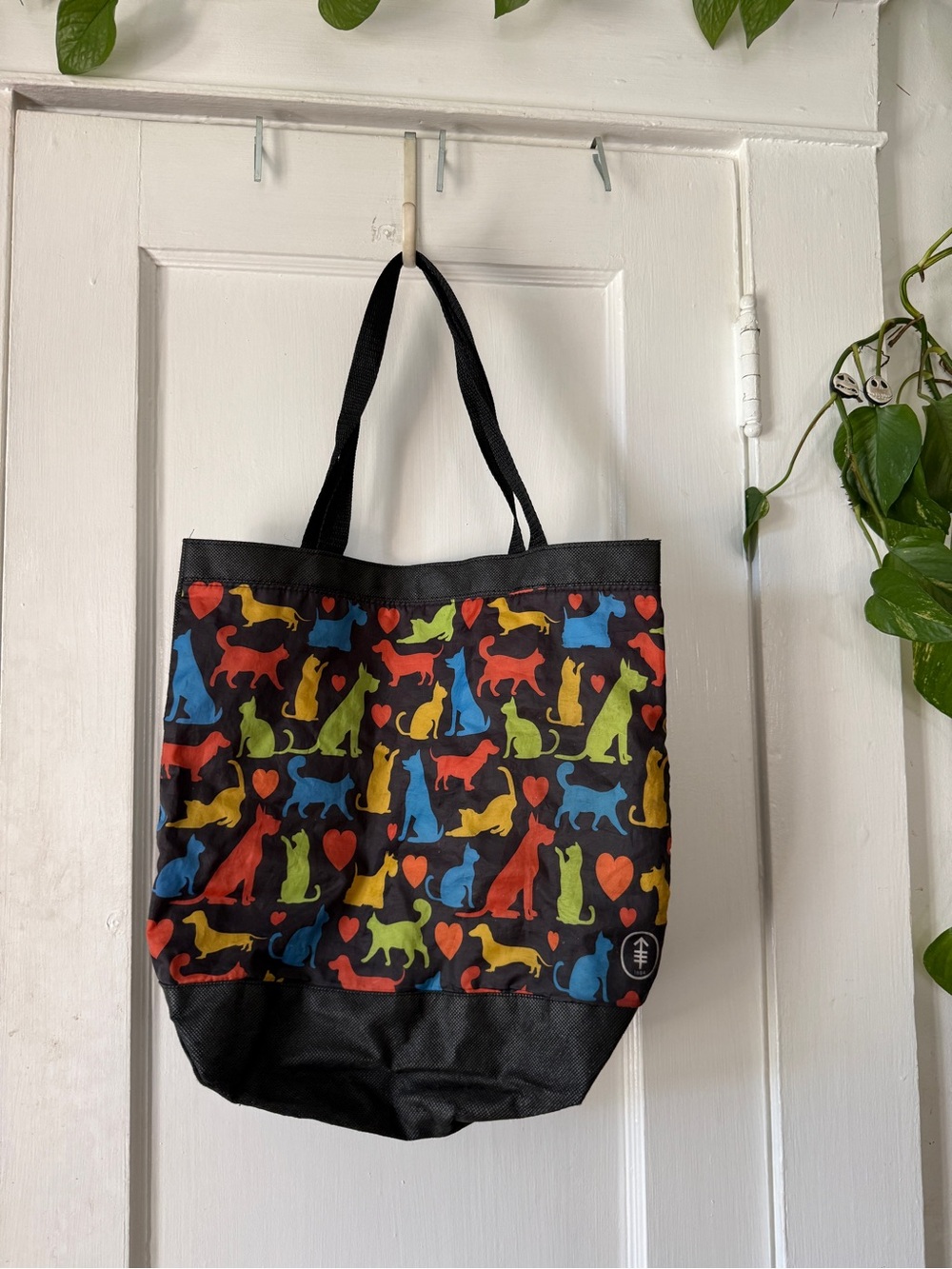 Dog Print Black Tote Bag with Multicolor Pets Pattern - memorial Sloan Kettering